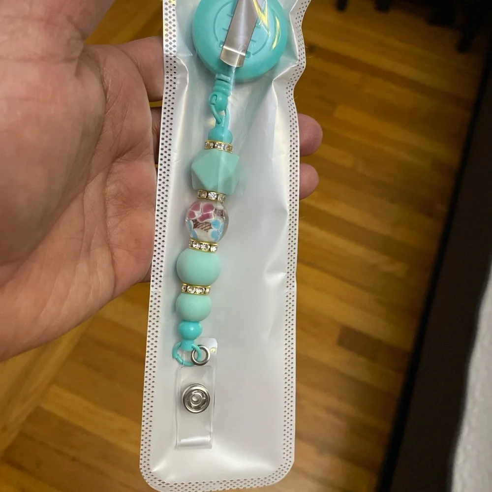 Turquoise Beaded Badge Reel,ID Holder